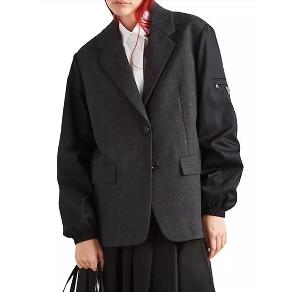 Prada Single Breasted Wool ReNylon Jacket Elasticized Cuff Retail $4700 42 / XL - Picture 1 of 15